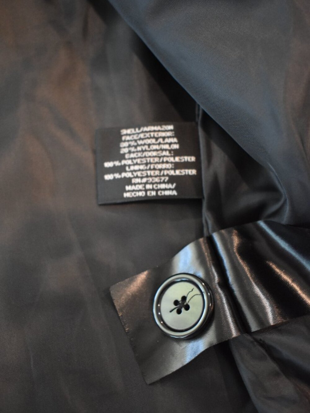 East 5th Women's Black Wool Blend Peacoat Jacket Petite Medium Classic Button - Picture 4 of 7